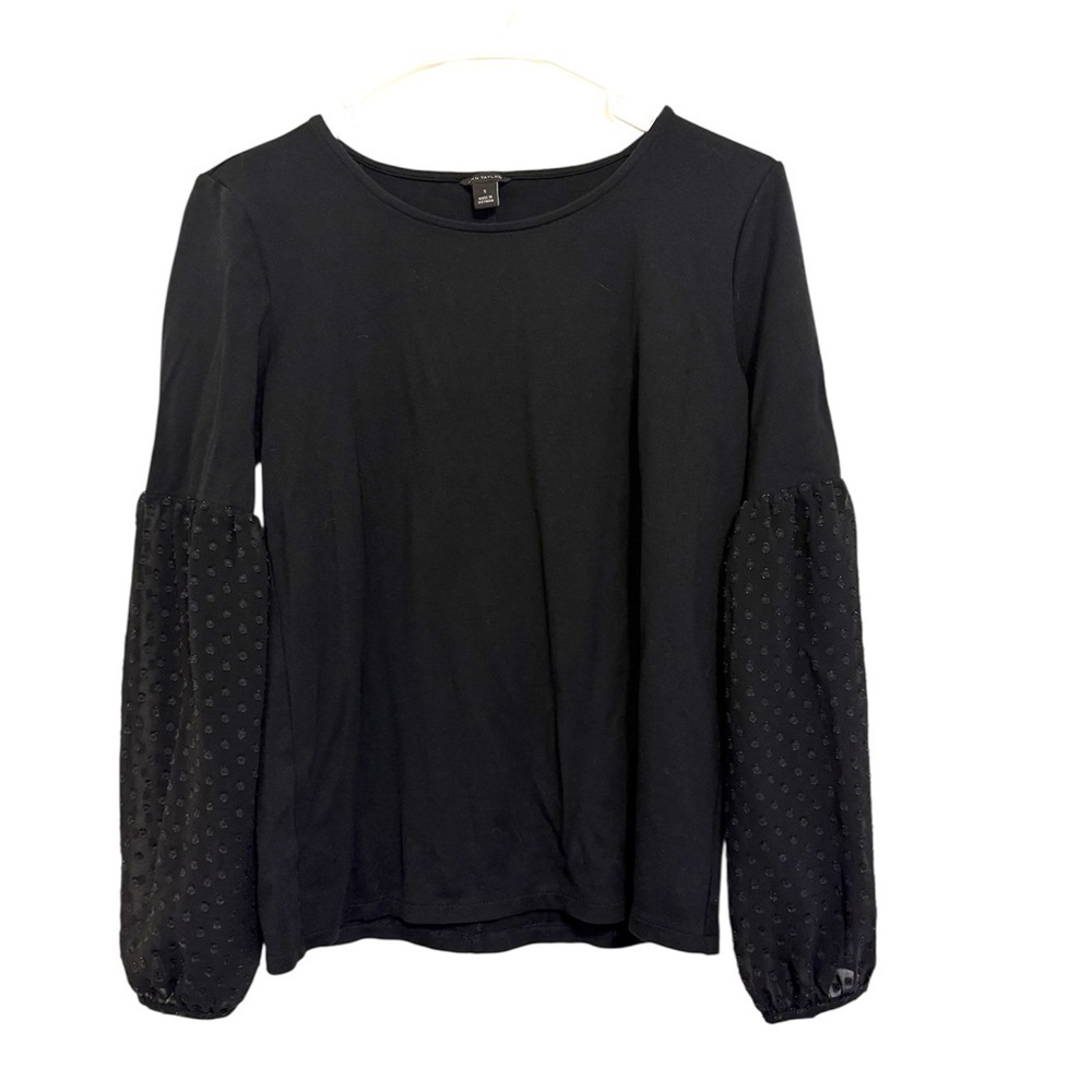 2/$30 Ann Taylor - Black Long Sleeve Blouse Size S | Semi Sheer Sleeve Top